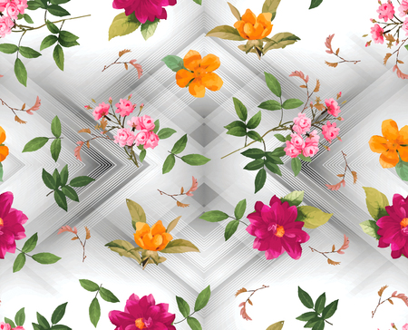 flower design seamless pattern geometric white backgroundの写真素材