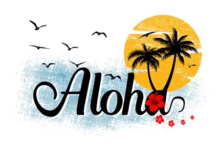 Trendy fashion T-shirt print for textile Alohaの写真素材