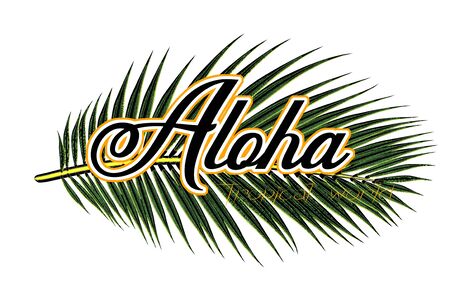Trendy fashion T-shirt print aloha leaf text design patternの写真素材