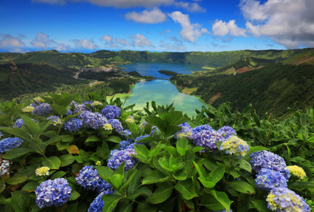 Sete cidades landscape in Sao Miguel island, Azores, Portugal, Europeの写真素材