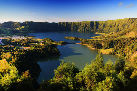 Sete cidades landscape in Sao Miguel island, Azores, Portugal, Europeの写真素材