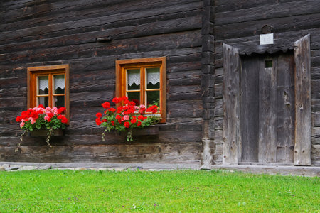 Traditional wooden architecture in South Tyrol, Austria, Europeの写真素材