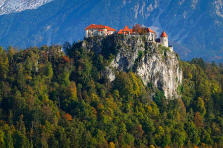Bled Castle in Slovenia, Europe. Bled is a castle located on the top of a cliff in Slovenia.の写真素材