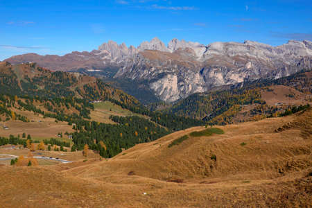 Majestic mountain scenery - Seceda landscape in autumn, Dolomites, Italy, Europeの写真素材