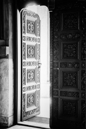 Door of the church in Istanbul, Turkey. Black and white.の写真素材