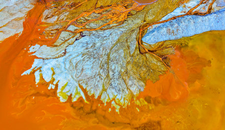 Drone image of the nature pollution and water contamination of the copper mine exploitation in...