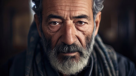 Close-up close-up of an elderly man with gray hairの素材