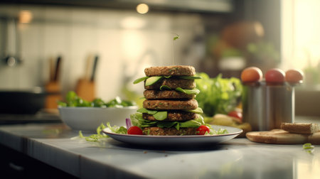 vegan food plates of Mini avocado and burgersの素材