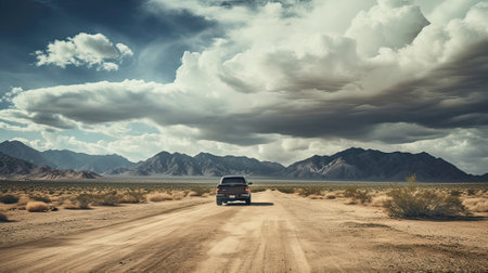 Off-road car, stopped on a lonely roadの素材