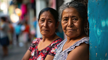 Two Women Resting by Vibrant Urban Streetの素材