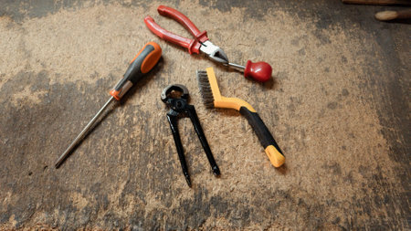 Tools found at the warehouse work tableの写真素材