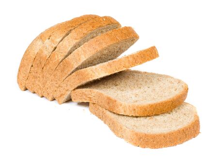 The cut pieces of bread on a white background