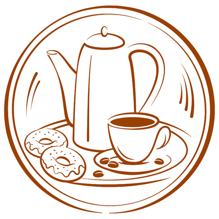The pictogram with the image of a coffee pot and a cup of coffee  A vector illustration のイラスト素材
