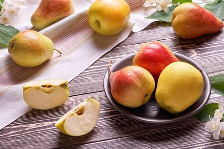 still life with apples and pearsの写真素材