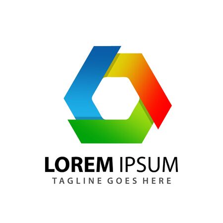 Abstract Gradient Hexagonal Spin Eco Company Modern Logo Design Template Premium Vectorのイラスト素材