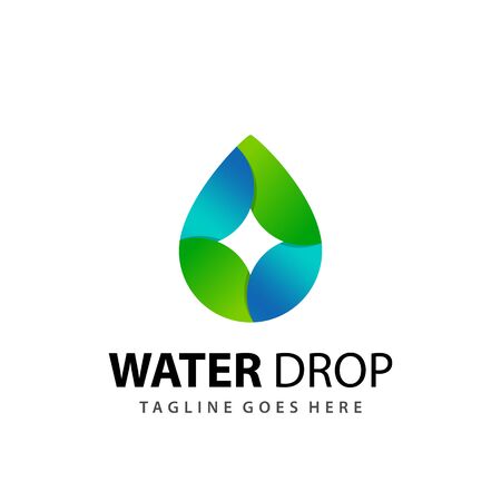 Water Drop Leaf Company Logo Design 3D Template Vector Premiumのイラスト素材