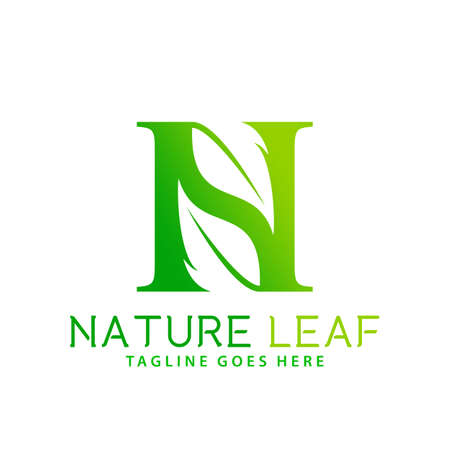 Letter N Nature Green Leaf Abstract Logos Design Vector Illustration Templateのイラスト素材