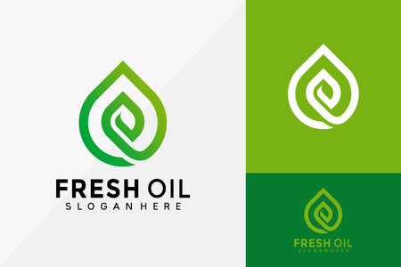 Fresh Oil Line Art Logo Design, Eco Green Leaf logos vector, modern logo, Logo Designs Vector Illustration Templateのイラスト素材