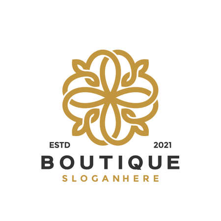 Gold boutique flower ornament logo and icon design vector concept for templateのイラスト素材