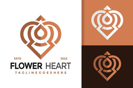 Linear Flower Heart Drop Logo Design, brand identity logos vector, modern logo, Logo Designs Vector Illustration Templateのイラスト素材