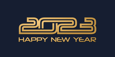 2023 Happy New Year Golden logo text design. 2023 number design template editable