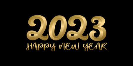 2023 Happy New Year Golden text logo design. 2023 number design template