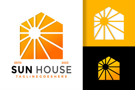 Sun house building logo vector icon illustrationのイラスト素材