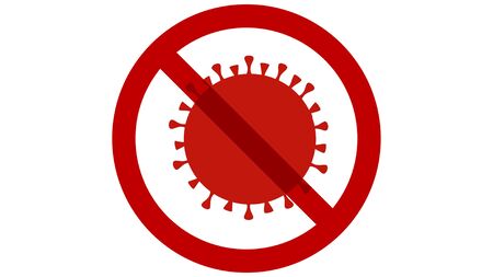 Stop flu coronavirus, a pathogen that attacks the respiratory tract. Sign caution Covid-19 virus infection concept. New SARS disease. Digital Rendering illustration on white background.の写真素材