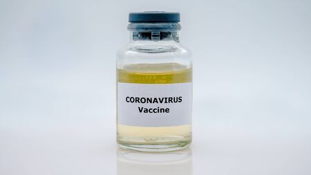 Sample for Covid 19 vaccination isolated on white background. Preventive medications for Coronavirus 2019-nCov concept. Corona virus danger and public health risk disease. Asian flu outbreak pandemicの写真素材
