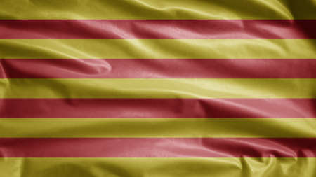 Catalonia flag waving in the wind. Close up of Catalan banner blowing, soft and smooth silk. Cloth fabric texture ensign background. Use it for national day and country occasions concept.の写真素材
