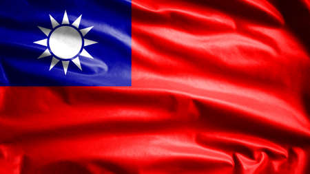 Taiwanese flag waving in the wind. Close up of Taiwan banner blowing, soft and smooth silk. Cloth fabric texture ensign background. Use it for national day and country occasions concept.の写真素材