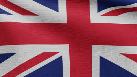 United Kingdom flag waving in the wind. Close up of Britain banner blowing, soft and smooth silk....