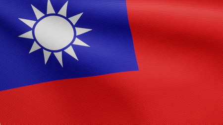 3D illustration Taiwanese flag waving in wind. Close up of Taiwan banner blowing, soft and smooth silk. Cloth fabric texture ensign background. Use it for national day and country occasions concept.の写真素材