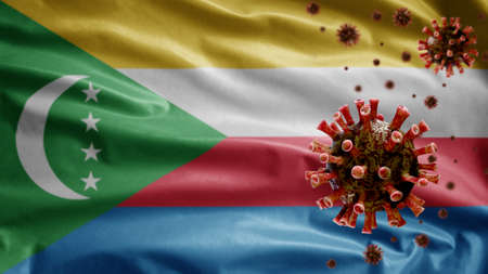 3D, Comorian flag waving and Coronavirus 2019 nCov concept. Asian outbreak in Comoros, coronaviruses...
