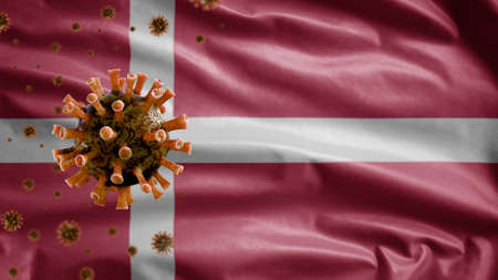 3D, Danish flag waving and Coronavirus 2019 nCov concept. Asian outbreak in Denmark, coronaviruses...