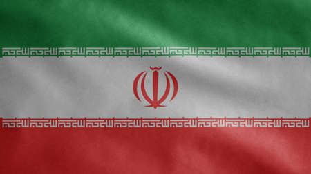 Iranian flag waving in the wind. Close up of Iran banner blowing, soft and smooth silk. Cloth fabric texture ensign backgroundの写真素材