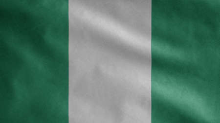 Nigerian flag waving in the wind. Close up of Nigeria banner blowing, soft and smooth silk. Cloth fabric texture ensign background.の写真素材