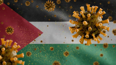 3D, Palestinian flag waving with coronavirus outbreak infecting respiratory system as dangerous flu....