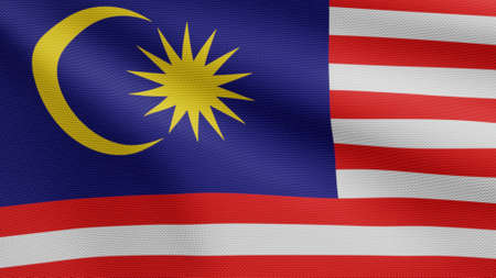 3D, Malaysian flag waving in the wind. Close up of Malaysia banner blowing, soft and smooth silk. Cloth fabric texture ensign background.の写真素材