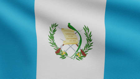 3D, Guatemalan flag waving on wind. Close up of Guatemala banner blowing, soft and smooth silk. Cloth fabric texture ensign background.の写真素材
