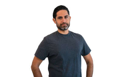 Portrait of cool and handsome man wearing a shirt over empty place on background. Good looking caucasian man. Handsome male model.の写真素材