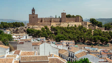 View of the Alcazaba of Antequera is a Moorish fortress in Spain. Castle medieval in Malaga. Arab...