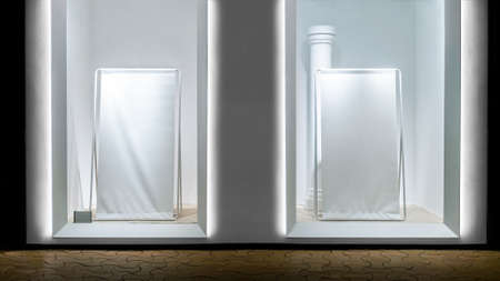 Mock up blank white billboard in shopping mall. Advertising poster layout mock-up. The concept of...
