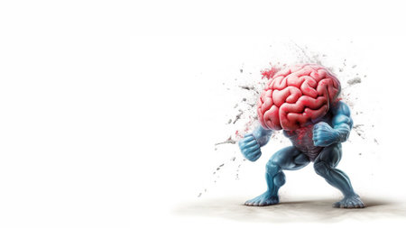Strong human brain activation, power concept mind memory health. Fun character creative design. Isolated on white background. Generative AIの素材