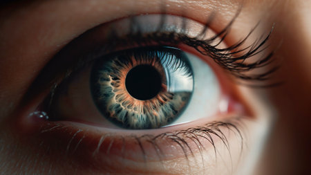 The macro perspective showcases the sheer beauty of the eye, with the pupil serving as a focal point, emanating an aura of allure and intrigue. Generative AIの素材
