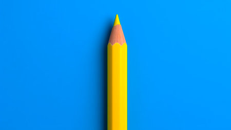 A yellow wooden pencil resting on a blue base, creating a striking contrast between the vibrant hues. Generative AIの素材