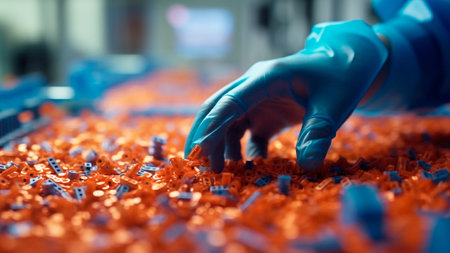 Assembling a computer is a meticulous process, with hands in the factory carefully positioning and fastening parts onto the motherboard with precision. Generative AIの素材