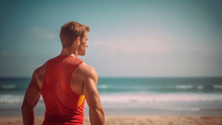 Coastal sentry observing the waters, keeping a vigilant eye on the beach, maintaining safety on the shore during the warmer months. Generative AIの素材