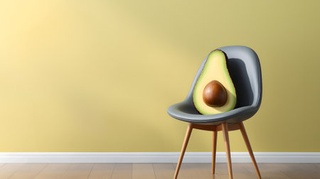 Seated gracefully, the avocado represents the epitome of green with empty copy space for text, healthy eating, and organic living. Generative AI.の素材