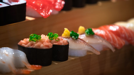The artificial duplicates of sushi. The restaurant proudly displays plastic renditions of...